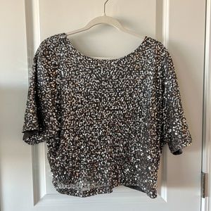 Express Silver Sequin Crop Top